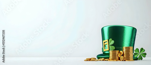 Green Leprechaun Hat With Gold Coins And Clover