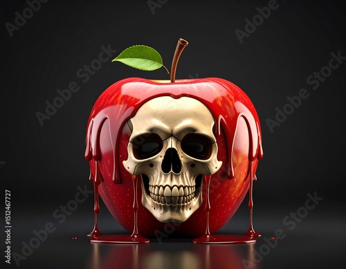Red apple with skull dripping with blood