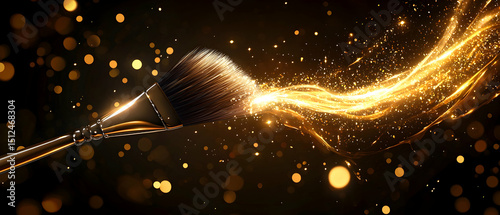 Golden Makeup Brush With Sparkling Effect