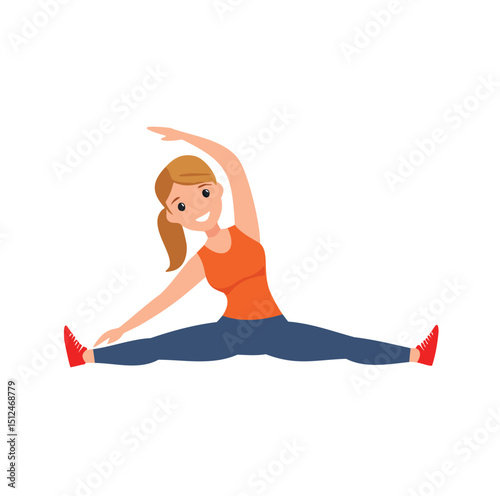Happy woman stretching in side split exercise fitness workout