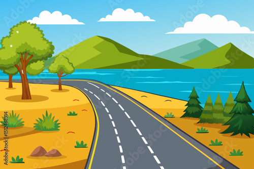  Asphalt road near lake in nature 