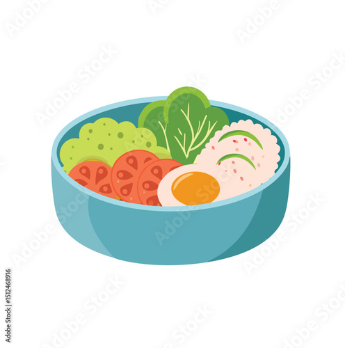 Healthy breakfast bowl with egg avocado tomato spinach
