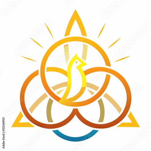 Trinity Sunday Vector Illustration - Christian Symbols, Cross, Dove, Divine Light Concept