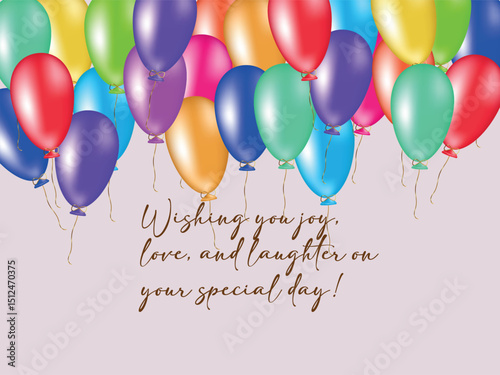 happy birthday balloons, post card with realistic balloons