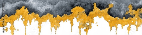 Watercolor illustration featuring a blend of gray and gold hues, creating an abstract design with drips and textures, perfect for backgrounds and artistic projects