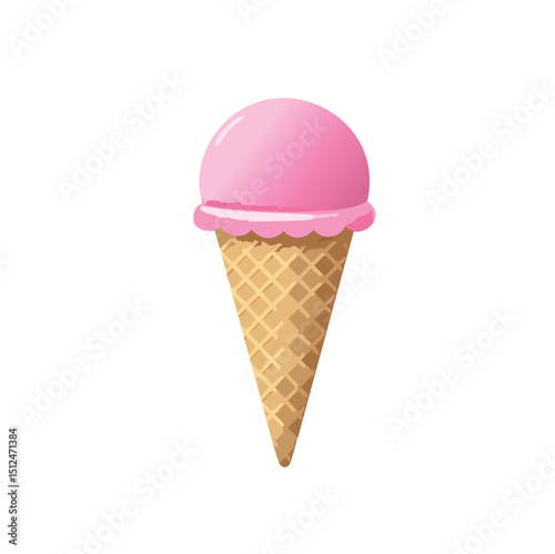 Single scoop pink ice cream cone sweet treat summer dessert