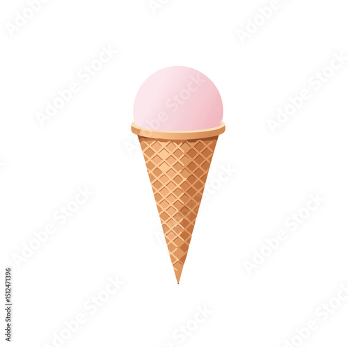 Single scoop strawberry ice cream cone sweet treat