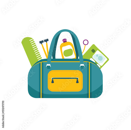 Teal gym bag packed for workout fitness essentials