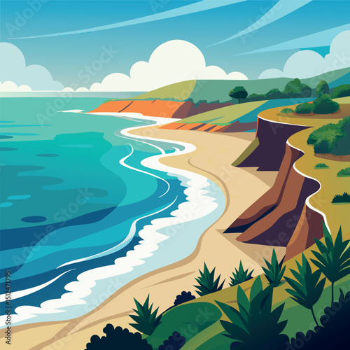 Tropical summer, beach ocean landscape, tropical island. Sand, tree, boat
