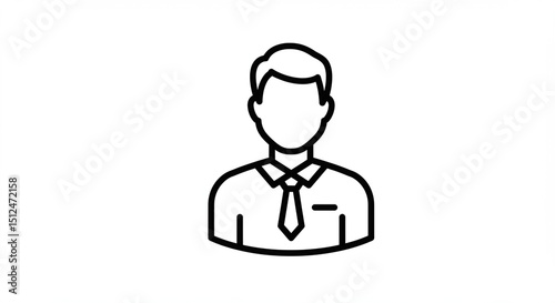 Office worker avatar presents professionally wearing formal attire against a clear backdrop highlighting simplicity