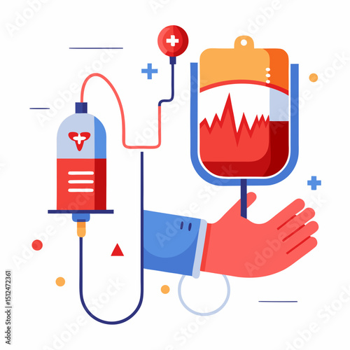 World Blood Donor Day Vector Illustration - Blood Drop, Hand, Heart, Medical Concept