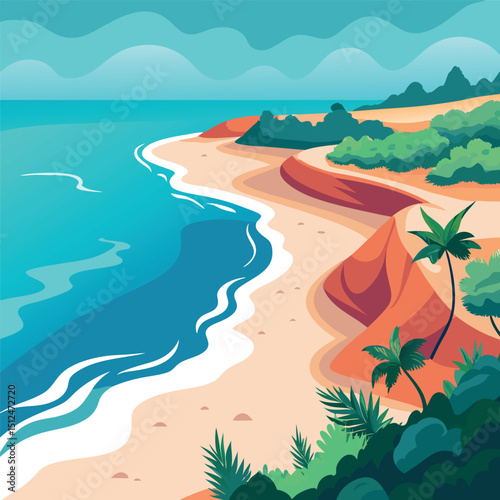 Tropical summer, beach ocean landscape, tropical island. Sand, tree, boat
