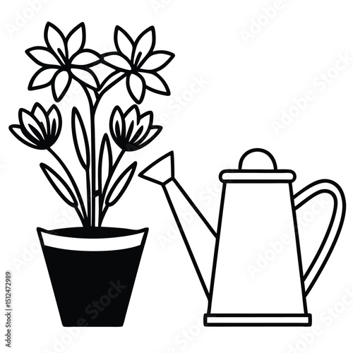 Here's a vector illustration of a pink hyacinth in a watering can, symbolizing spring garden growth
