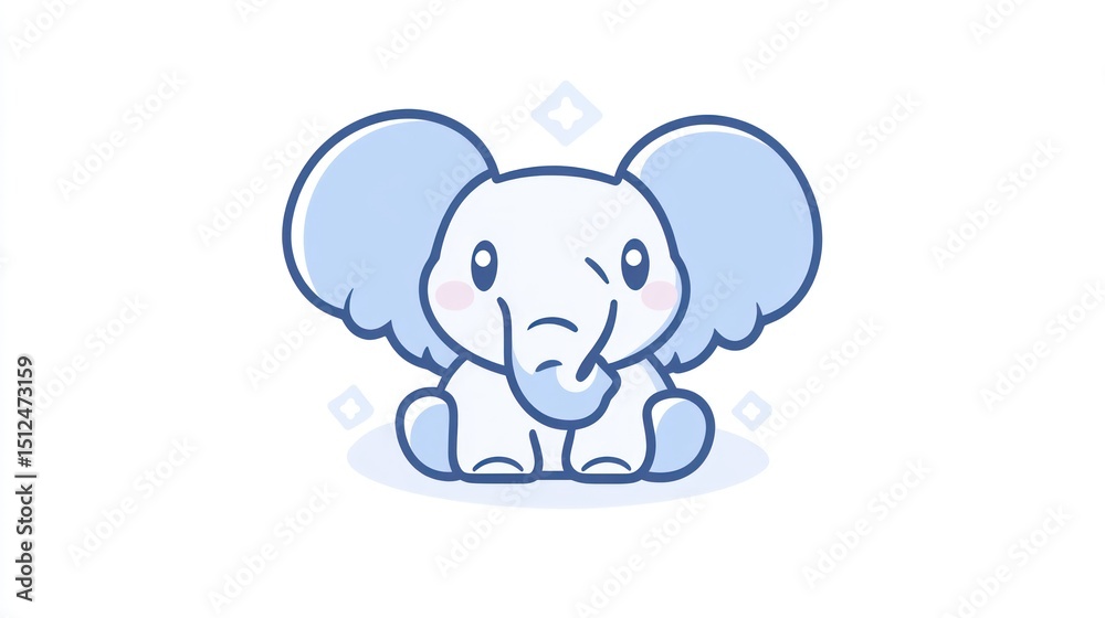 Fototapeta premium Cute light blue elephant cartoon (3)