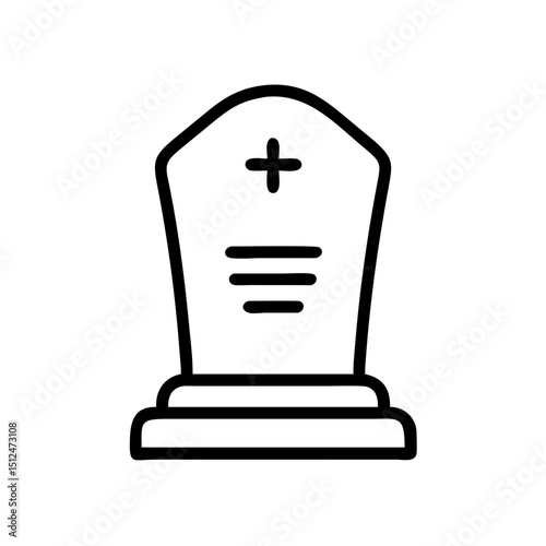 Simple outline of a gravestone with cross symbol and inscriptions  