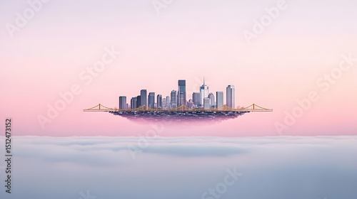 Floating City Above Clouds At Sunrise