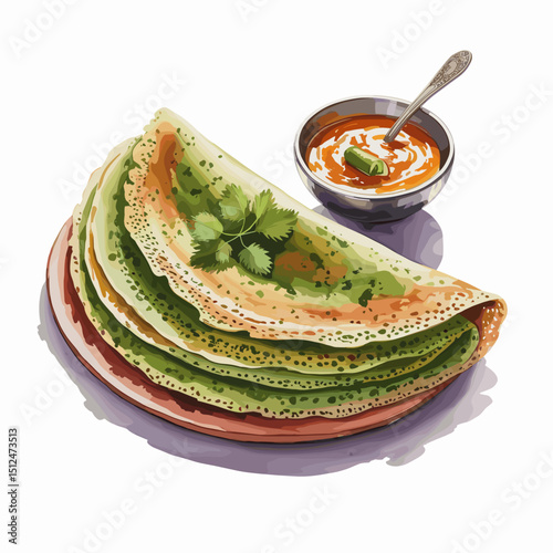 Layered Moong Dal Pesarattu with Chutney Bowl