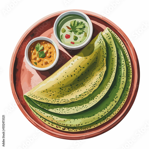 Layered Moong Dal Pesarattu with Chutney Bowl