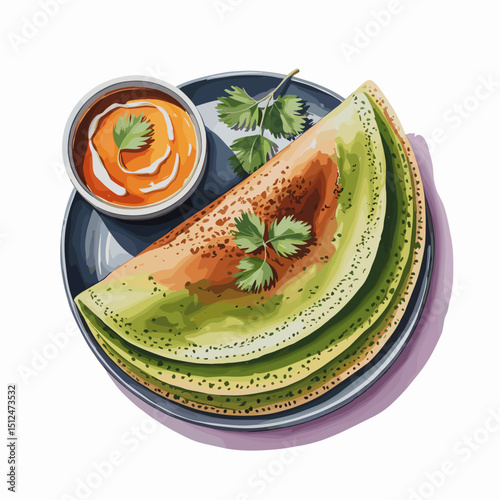 Layered Moong Dal Pesarattu with Chutney Bowl