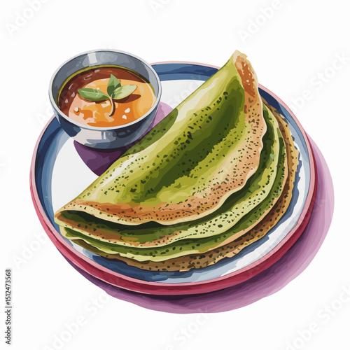 Layered Moong Dal Pesarattu with Chutney Bowl
