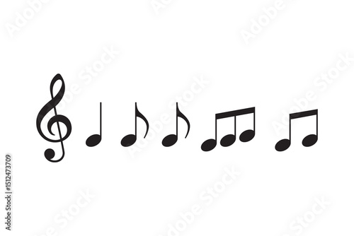 Musical Notes and Treble Clef A Collection of Melody Symbols for Composition and Design