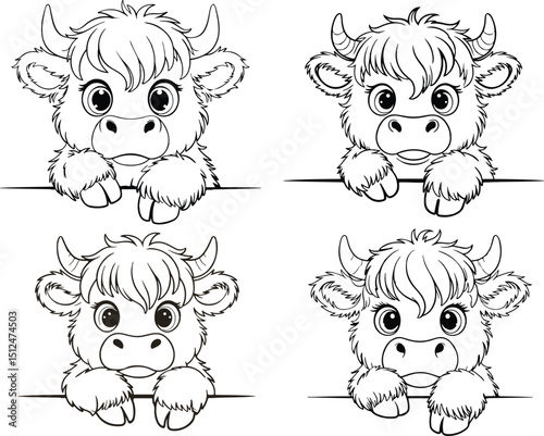 Quirky highland peeking vector illustration