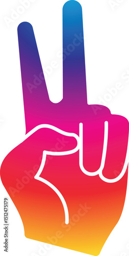 Hand gesture V sign for victory or peace line art vector icon for apps and websites