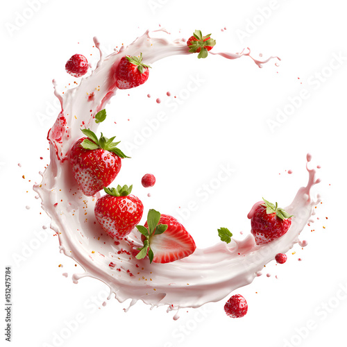 Delicious Strawberries in Creamy Milk Splash Perfect for Yogurt Dessert Food Photography