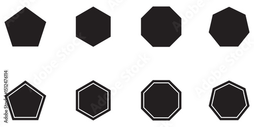 Pentagon, hexagon, octagon icon. vector geometry pentagonal, hexagonal, octagonal polygon. five, six, eight sided polygon line. Octagon shapes with fill colors, fields for logos or symbol.