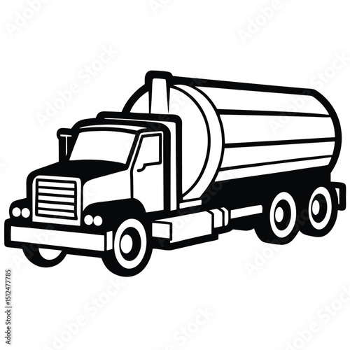 Monochrome Oil Tanker Truck Illustration A Vector Design Depicting a Classic Vehicle in Black and White Suitable for Transportation or Industrial Themes