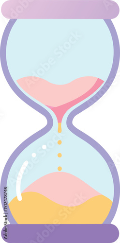 hourglass icon with sand enclosed in a smooth light blue glass frame and brown borders evoking a sense of time