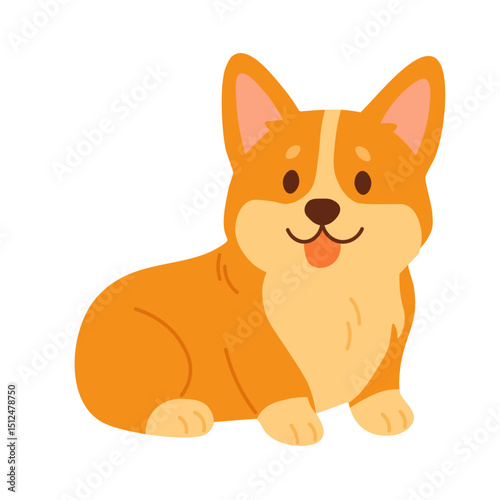 Happy cartoon dog with orange fur sitting calmly. Flat vector pet illustration in warm friendly style.
