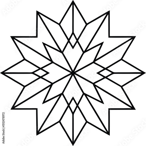 Minimal Geometric Snowflake Design in Black and White