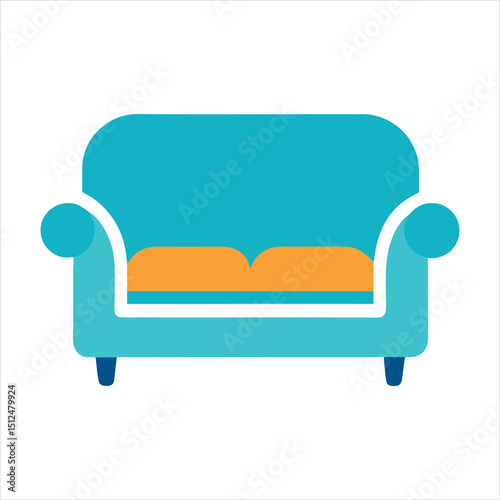 Illustration of a Teal and Red Sofa with Black Outline