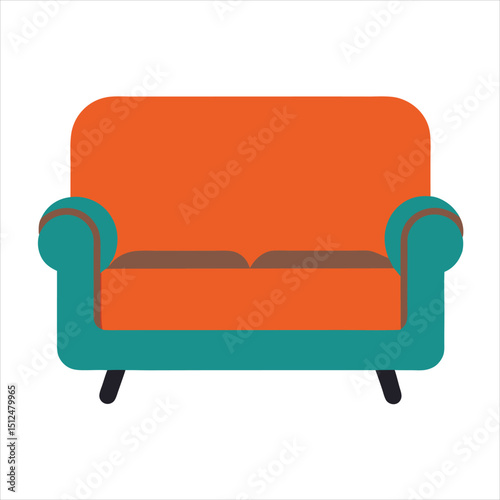 Vibrant Orange and Yellow Sofa Illustration on a Blue Background