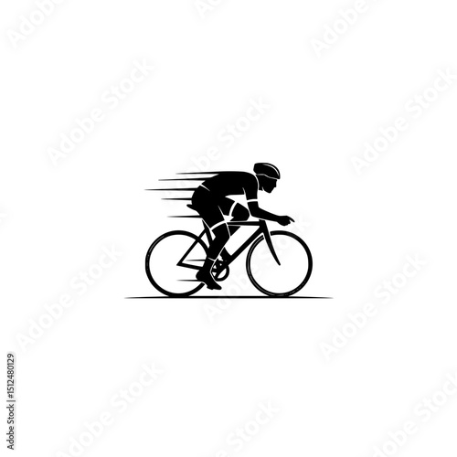 Silhouette of cyclist riding bicycle for fitness sport cycling race competition and recreation activity on bike path