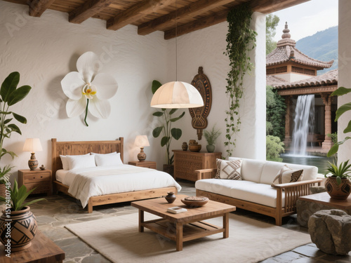 Idea design living room and bedroom in vintage modern warm white style 