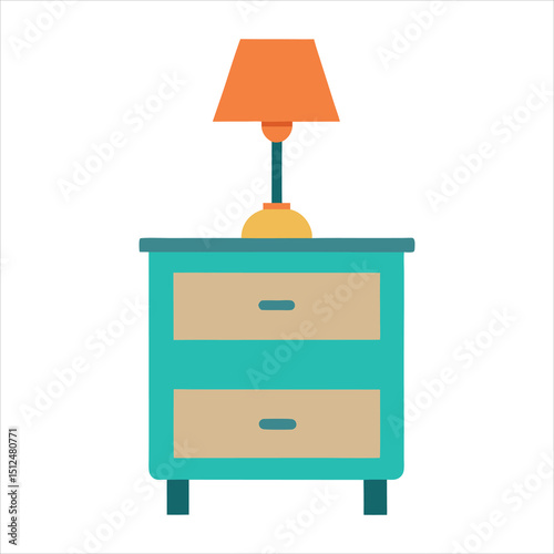 Stylized Nightstand with Lamp Illustration for Bedroom Furniture Concept