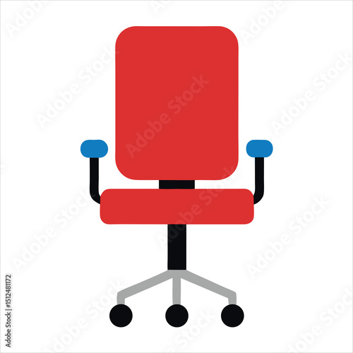 Minimalist Teal Office Chair Illustration with Wheels and Armrests on White Background