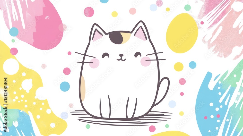Cute cartoon cat on a colorful background Cute cartoon cat on a colorful background
