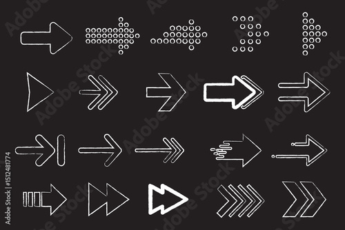 A versatile set of minimal and outlined arrow vector icons in various modern styles, ideal for navigation, web design, and user interface projects.