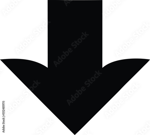 Black go down arrow icon, simple turn bottom direction interface element, app ui ux web button logo vector isolated on white background