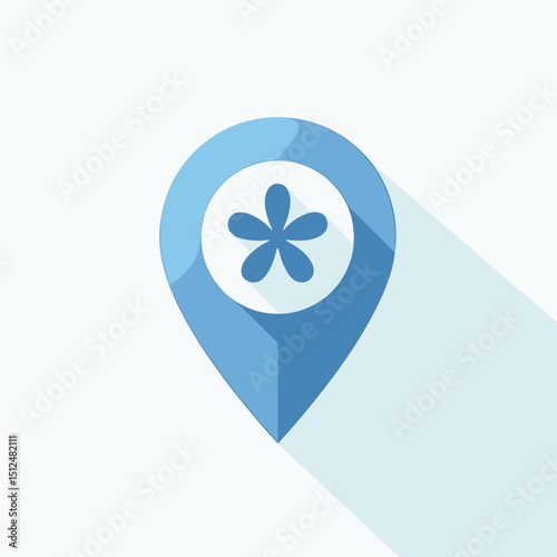 Icon of location marker with flower design in soft blue color  