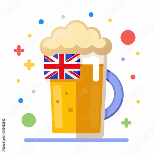 Beer Day Britain Vector Illustration - UK Celebration, Pint, Cheers, Pub Icons