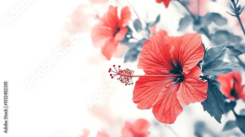 Beautiful red hibiscus isolated on white background. Generative Ai
