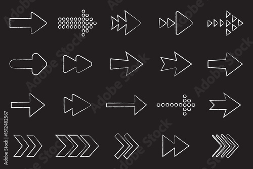 A versatile set of minimal and outlined arrow vector icons in various modern styles, ideal for navigation, web design, and user interface projects.
