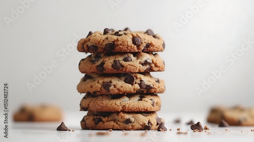 Chocolate chip cookies stack isolated on white background. Generative Ai