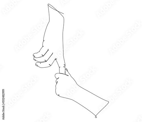 Minimalist One Line Drawing Of A Child's Hand Holding A Mother's Or Father's Finger. Parental Love