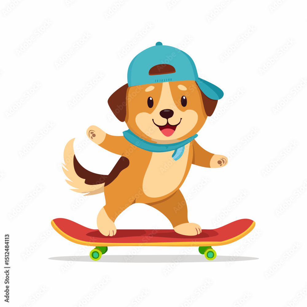 Obraz premium Cute Dog Skating – Funny Vector Illustration