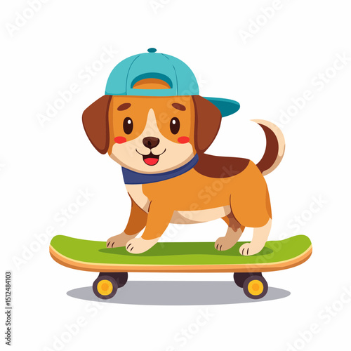 Cute Dog Skating – Funny Vector Illustration